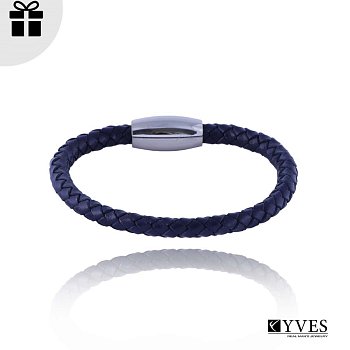 Obrázok produktu Pánsky kožený náramok v krabičke, pletený, modrá